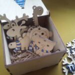 Laser Cut Gift Box With Ribbon Christmas Tree Engraved Snowflake Toys Monkey Dinosaurs Giraffe Cat Free Vector