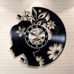 Laser Cut Flowers Girl Vinyl Record Wall Clock Free Vector