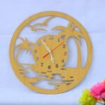 Laser Cut Wood Beach Wall Clock Free Vector