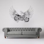 Laser Cut Engrave Flying Motorcycle Wall Art Free Vector