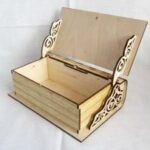 Laser Cut Engraved Wooden Book Shape Box With Lid Free Vector