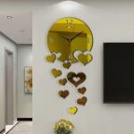 Laser Cut Heart Shape Wall Clock Creative DIY Acrylic Heart Clock With Mirror Stickers