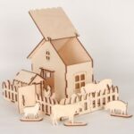 Laser Cut Wooden Game Set Farm Animals and Box Free Vector