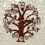 Laser Cut Tree Wall Clock With Birds And Butterflies Free Vector
