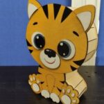 Laser Cut Wooden Cute Tiger Box Free Vector