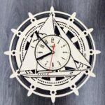 Laser Cut Wall Clock with Sailboat Free Vector