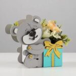 Laser Cut Teddy Bear Flower Holder Free Vector