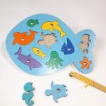Laser Cut Wooden Fish Peg Puzzle Educational Toy Sea Creature Peg Puzzle Free Vector