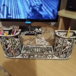 Laser Cut Motorcycle Biker Desk Organizer Pen And Card Holder Free Vector