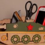 Laser Cut Wood Tank Shape Desk Organizer Free Vector