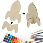Laser Cut Wooden Stand Up Rocket Shaped Tabletop Ornament