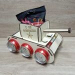 Laser Cut Tank Shape Beer Snacks Holder Free Vector