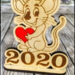 Laser Cut Happy New Year 2020 Mouse with Heart DXF File