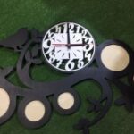 Laser Cut Wooden Wall Clock With Photo Frames Free Vector