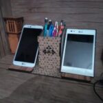 Laser Cut Cell Phone Stand Pencil Holder Organizer Free Vector
