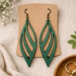 Laser Cut Wooden Hollow Leaf Drop Earrings