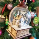 Laser Cut Wooden Ball Lamp Christmas Decor Free Vector