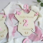 Laser Cut Wooden Jumpsuit Milestone Keepsake Set Flower Butterfly Milestone Plaque