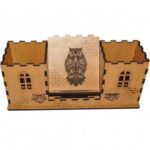 Laser Cut Castle Desk Pen Holder With Phone Stand Free Vector