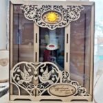 Laser Cut Wedding Wine Box With Two Wine Galsses Free Vector