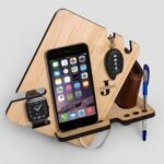 Laser Cut Wood Phone Docking Station With Key Holder Wallet Stand Watch Organizer Men Gift Free Vector