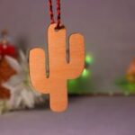 Laser Cut Cactus Shape Wood Ornament Free Vector
