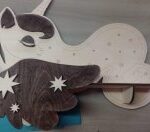Laser Cut Wooden Cute Unicorn With Stars Shelf Free Vector