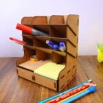 Laser Cut Wood Desk Organizer With Drawers Office Supplies Holder 3mm Free Vector