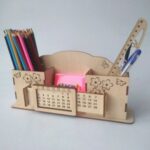 Laser Cut Desk Organizer With Calendar Pen Stand Free Vector