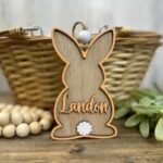 Laser Cut Personalized Bunny Rabbit Easter Basket Tag – Custom Name Tag