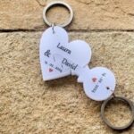 Laser Cut Wedding Keychain Pair Heart Key Shape Couple Keychain