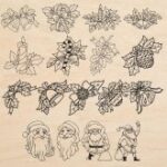 Christmas Decorations Santa Flowers Laser Engraving Free Vector