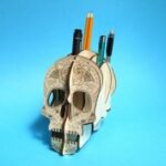 Skull 3D Plywood Pen Holder DXF File