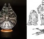 Laser Cut Star Wars Millenium Droid 3D Optical Illusion Lamp Free Vector