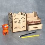 Laser Cut Cat Desk Organizer 4mm Free Vector