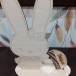 Laser Cut Bunny Hair Tie Stand With Wooden Hair Comb DXF File