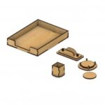 Laser Cut Desk Accessories Set Document Tray Pencil Holder Coasters Business Card Holder Free Vector