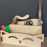 Laser Cut Cute Cat Shape Desk Organizer For Kids Free Vector