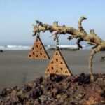Laser Cut Wooden Earrings Sierpinski Triangle Fractal
