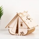 Laser Cut Wooden Tent Shape Night Light Lamp Free Vector