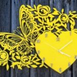 Laser Cut Decor Wall Clock With Butterfly Heart And Flowers Free Vector