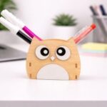 Laser Cut Cute Owl Pen Holder, Multipurpose Wooden Desk Organizer for Pen and Pencil