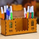 Laser Cut Wooden Desk Organizer Pen Holder
