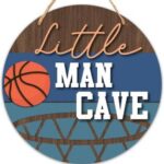 Laser Cut Little Man Cave Sign For boys, Baby Boy Nursery decor, Basketball Wall Decor For Toddler Kids room, Round Door Hanger