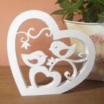 Laser Cut Birds Figurine In Heart Shape DXF File