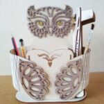 Laser Cut Decorative Owl Pencil Holder Free Vector